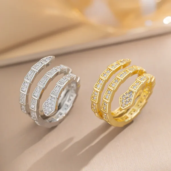 Snake Bone Cubic Zirconia Open Ring - Image 2