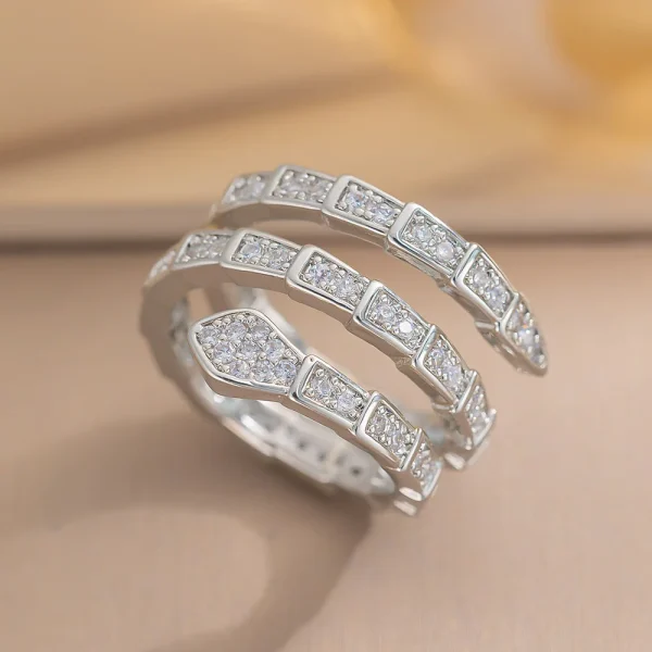 Snake Bone Cubic Zirconia Open Ring - Image 3